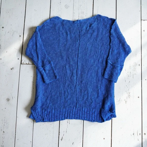 Esley Blue Lightweight Knit Sweater M/L V-Neck Dolman Sleeve Textured Pullover - Picture 2 of 8